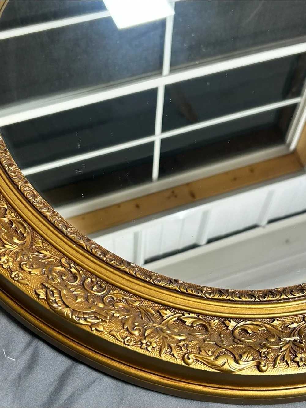 Vintage Hollywood Regency French Ornate Rococo Style Gold Oval Burwood Mirror